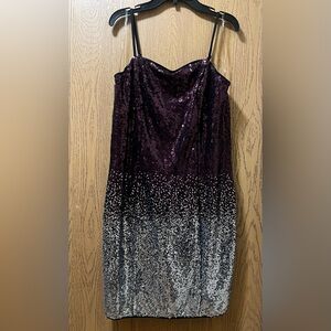 iris Strapless Sequin Ombre Dress in Deep Plum and Silver